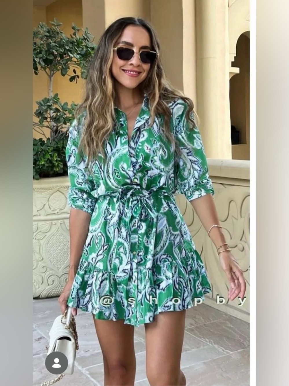 Zara green paisley printed mini shirt dress medium